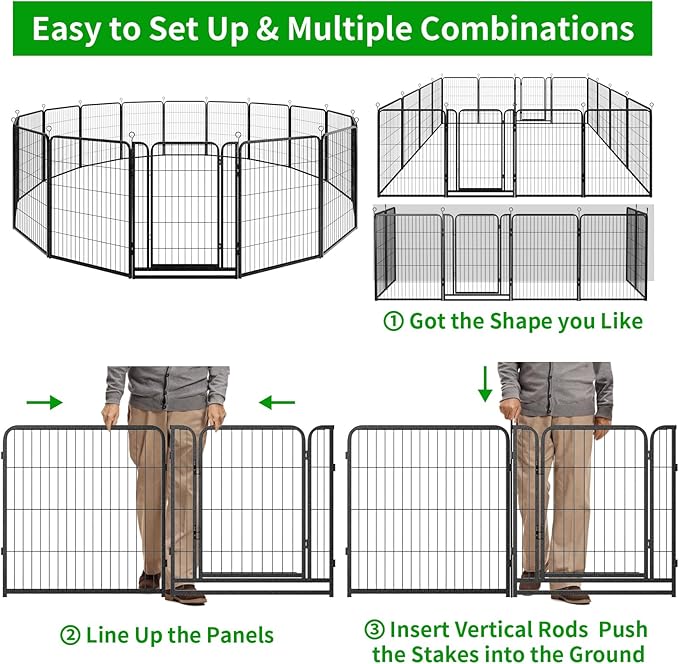 Dog Playpen Outdoor Extra Wide 16 Panels Heavy Duty Dog Fence 40" Height Anti-Rust with Doors Portable for RV Camping Yard, Total 42FT, 140 Sq.ft, Snowy Black