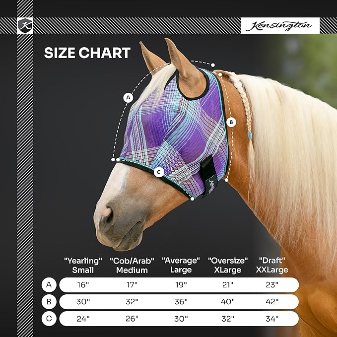 Kensington UV Horse Fly Mask with Web Trim - Protective Mask with Dual Ear Opening & Forelock Freedom - Small, Atlantis