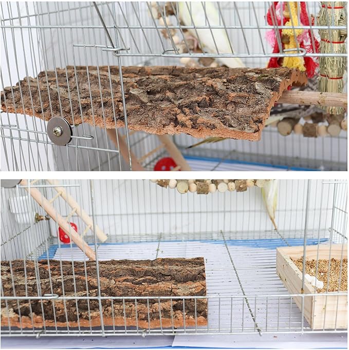 4 Pack Cork Bark Perch for Bird, 11.8 × 7.9 inch Natural Parrot Chewing Toys, Birdcage Background Decor Accessories, Bark Toy for Budgie Parakeet Cockatiel Lovebirds Conures Hamster Guinea Pig Rat