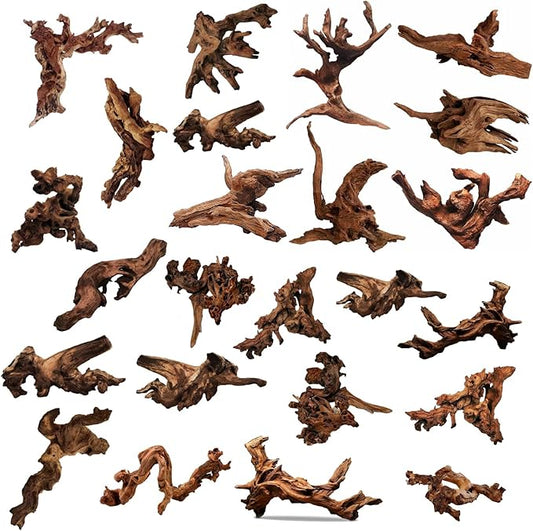 Hamiledyi 24 Pcs Small Driftwood for Aquarium 3"-5" Driftwood Branches Aquarium Decoration Reptiles Reptile Tank Accessories Assorted Size Natural Habitat Decor Wood for Lizad
