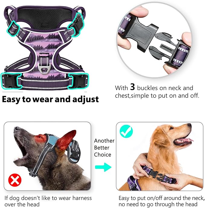 Timos Dog Harness,No-Pull Pet Harness Adjustable Soft Padded Dog Vest,Reflective No-Choke Pet Oxford Vest with Easy Control Handle for Medium Dogs,Moon Night,M