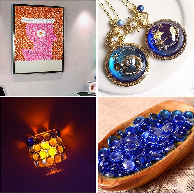 1LB Glass Marbles, Transparent and Smooth Flat Glass Beads for Vases, Mosaic Gem Pebbles for Aquarium Decor, Floral Arrangements, Mancala Stones, Vase Filler and Crafts, Orange