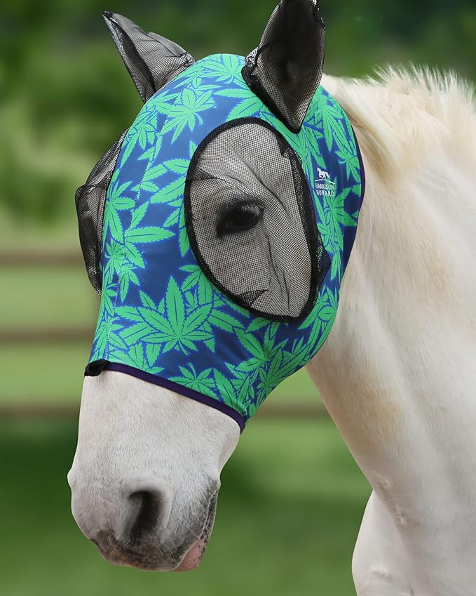 Harrison Howard Super Comfort Stretchy Fly Mask Large Eye Space with UV Protection Soft on Skin with Breathability Live Leaf L