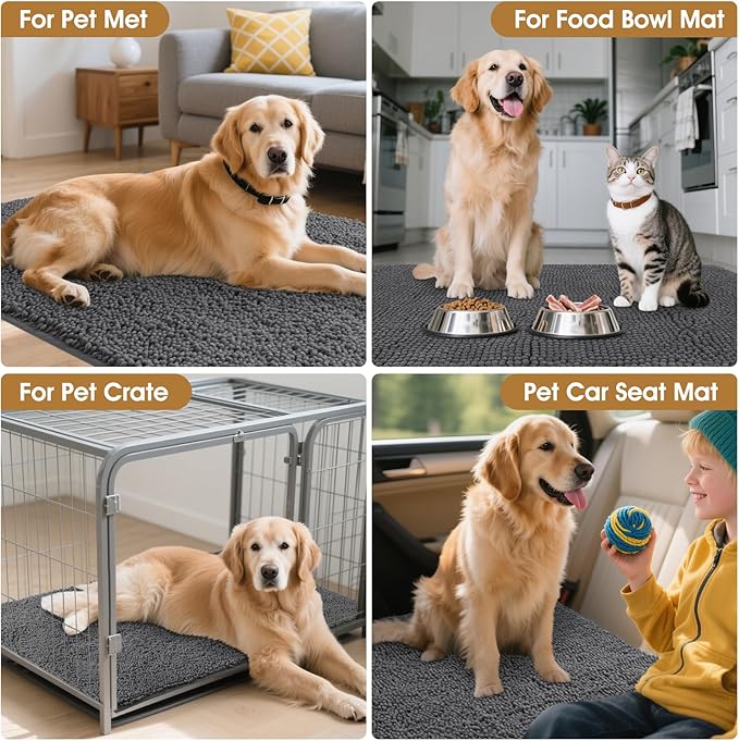 IM HOME Extra Large 60" x 36" Grey Dog Door Mats for Muddy Paws, Chenille Absorbent Dog Mat, Non Slip Heavy Mud Mat for Dogs, Soft Pet Bed Mat for Entryway, Mud Paws, Inside Floor