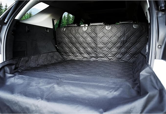 Bulldogology SUV Cargo Liner for Dogs 55"x106" Heavy Duty Pet Trunk Cargo Cover - Dog Car Seat Cover Waterproof Nonslip - Dog Hair, Muddy Paws, Scratches Cover Protector for Cars Vans (X-Large, Black)