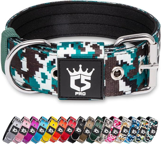 TSPRO Tactical Dog Collar 1.5 Inch Wide Thick Dog Collars with Heavy Duty Metal Buckle, Durable, Strong, Adjustable for Medium to Large Dogs (Camo Cyan L)