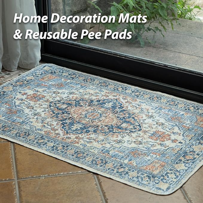 nunubaby Washable Pee Pads for Dogs, Stylish, Non-Slip and Leak-Proof Pee Pads. Reusable Potty Pads for Dogs for Crates and Floors.(Beige/Multi, 24" x48" )