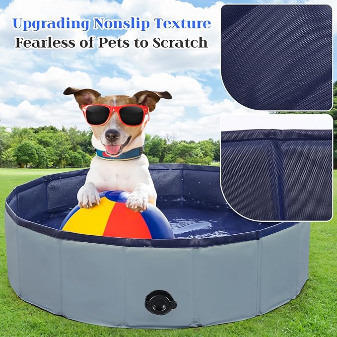 Foldable Dog Bath Swimming Pool Plastic Kiddie Pool Professional Tub Collapsible Grooming Bathtub for Pets Kids Baby and Toddler, 48 x 12 Inches Gray