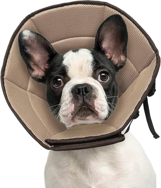 Dog Cone Collar S, Soft Cones for Large Medium Small Dogs,Adjustable Dog Cone Alternative to Stop Licking, Comfy Elizabethan Collar for After Surgery Wound Healing & Hot Spots Brown