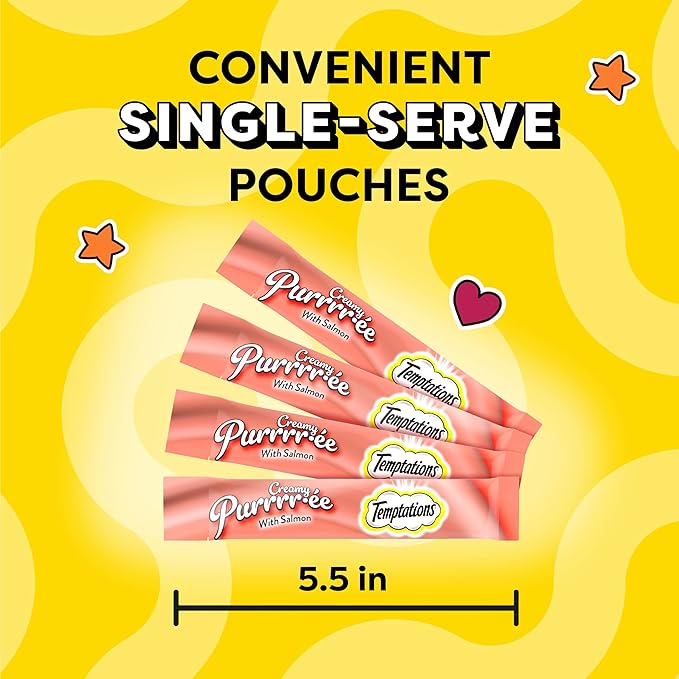 Temptations Creamy Puree Squeezable Lickable Wet Cat Treats with Salmon, 0.42 oz. Tubes, 16 Count
