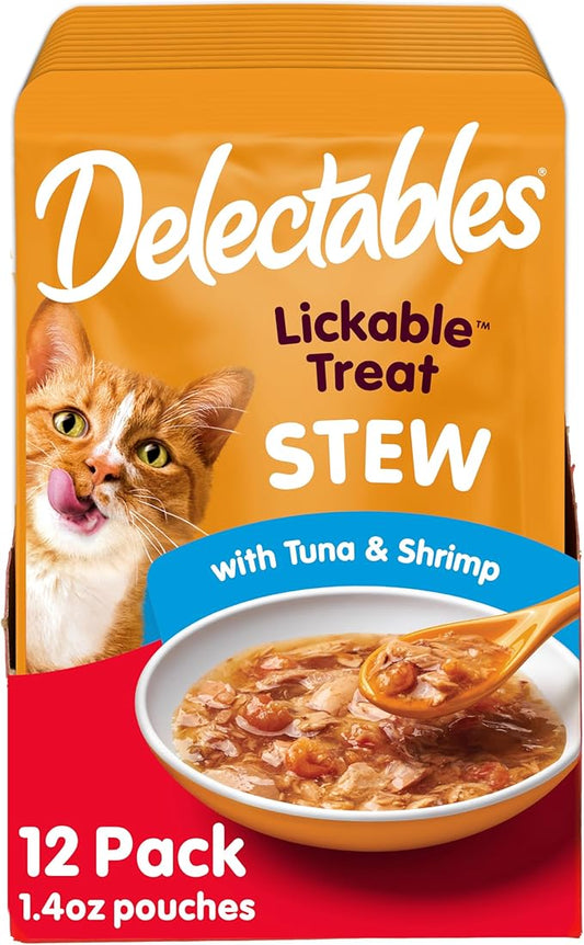 Hartz Delectables Stew Lickable Wet Cat Treats for Adult & Senior Cats, Tuna & Shrimp, 12 Count, 1.4 Ounce (Pack of 12)