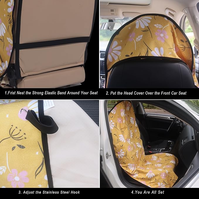 Car Seat Cover Protector Front Seats,for Gym Workout,Running,Swimming,Beach and Hiking,Waterproof Sweat Towel Bucket Seat Covers for Cars SUV Trucks (Chamomile and Yellow, 1Pcs)