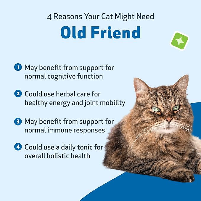 Pet Wellbeing Old Friend for Senior Cats - Supports Immune System Health, Joint Mobility, Healthy Energy Levels, Alfalfa, Reishi - Veterinarian-Formulated Herbal Supplement 4 oz (118 ml)