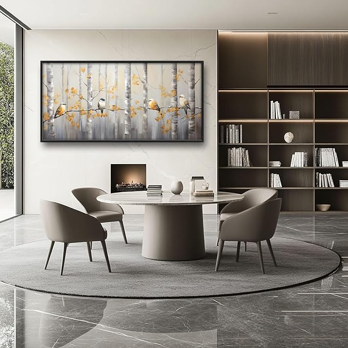 Quorin Bird Large Wall Art Abstract Forest Birds Pictures Wall Decor Yellow Woods Branches Tree Canvas Print Painting Artwork for Bathroom Living Room Bedroom 60L x 30W