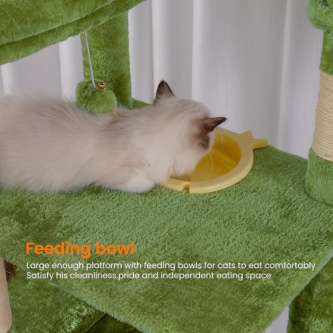 Heybly Tall Cat Tree,78 inch Multi-Level Cat Tower for Indoor Cats, 2 Widened Plush Perches Cat Condo with Scratching Board and Big Caves, Green HCT033GR