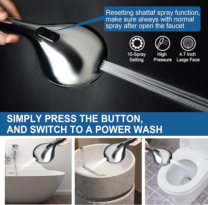 High Pressure Handheld/Rain 82-mode 3-way Shower Head Combo with 25.75" Adjustable Drill-free Stainless Steel Slide Bar, Pet & Tub Power Wash and Anti-clog Nozzles, with 5ft Hose - Polished Chrome