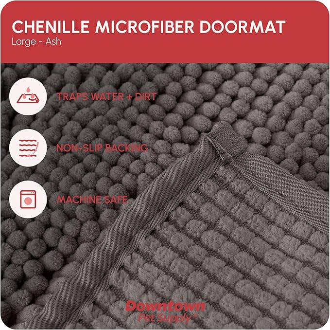 My Doggy Place Microfiber Dog Mat for Muddy Paws, 36" x 26" Ash - Absorbent and Quick-Drying Dog Paw Cleaning Mat, Washer and Dryer Safe - Non-Slip Rubber Backed Dog Floor Mat, Large