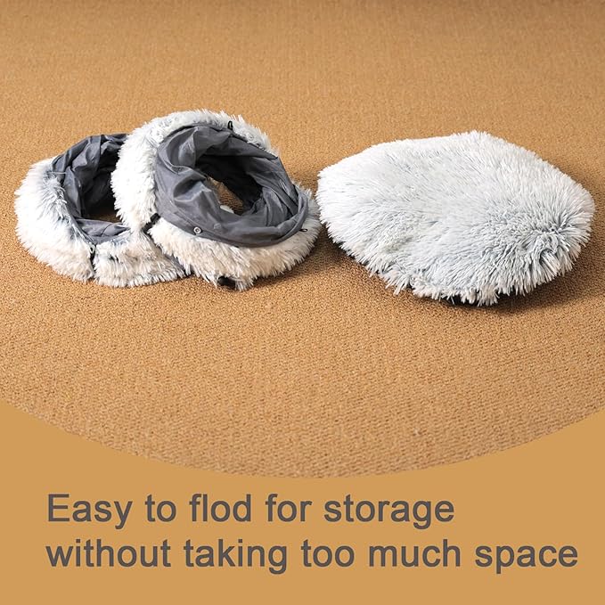 Cat Tunnel with Cat Bed for Indoor Cats, Soft Plush Peekaboo Cat Cave Donut Tunnel, Multifunctional Playground Toys Hideplace for Small Medium Large Kittens, Rabbit, Ferret