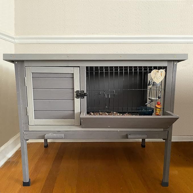 Rabbit Hutch Indoor Rabbit Cage with Metal Wire Pan,Outdoor Bunny cage with Pull Out Tray