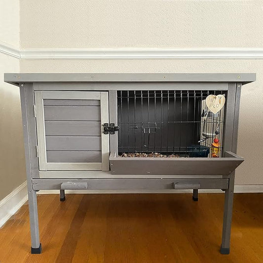 Rabbit Hutch Indoor Rabbit Cage with Metal Wire Pan,Outdoor Bunny cage with Pull Out Tray