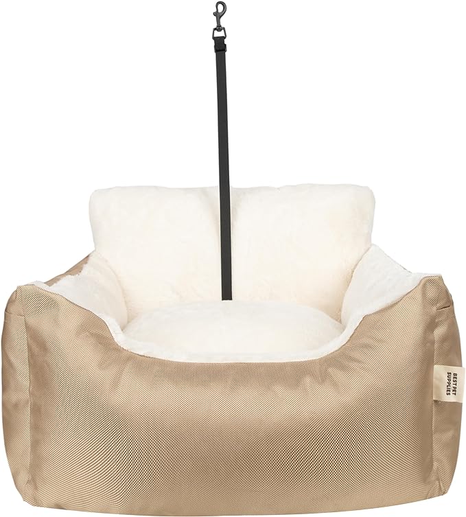 Best Pet Supplies Dog Pet Booster Seat, Dog Car Seats for Small Dogs & Medium Dogs, Soft Plush Cushion with Comfortable Bedding, Secure Straps, and Tall Pillow, Brown