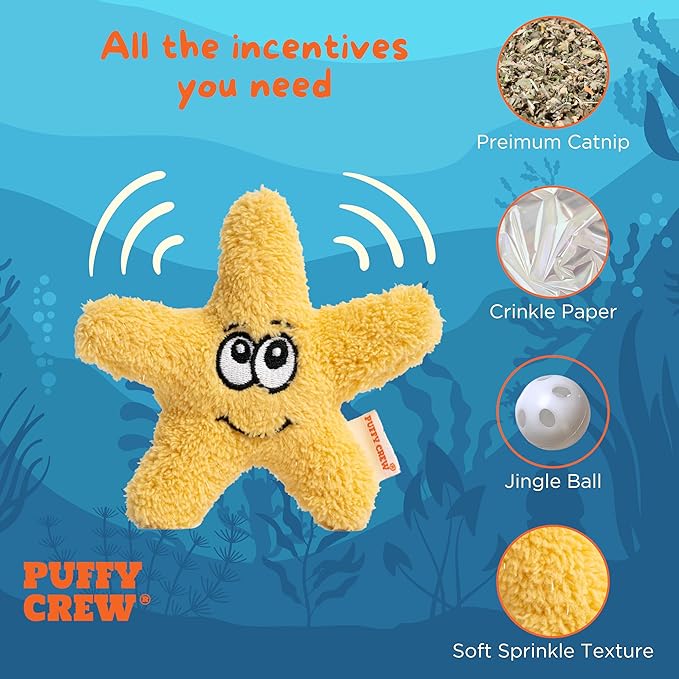 Interactive Catnip Cat Plush Toy, Ocean Theme, 5'', for All Breed Size Cats (Starfish)