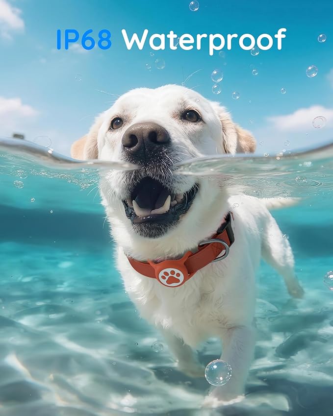 IP68 Waterpoof Dog Airtag Holder, Stretchy Silicone Full Body Covered Apple Air Tag Holder for Dog Cat Collar Fit All Width Collar (Red, 1 Pack)