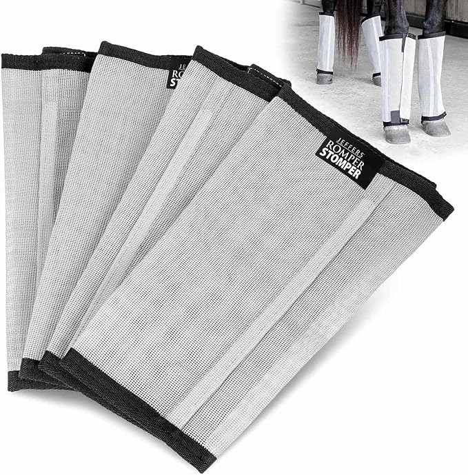 Jeffers Romper Stomper Fly Boots for Horses - Grey, Large – Breathable Mesh Leg Wraps for Insect Protection, Stable Accessories for Summer Turnout, Ride Gear, Horse Hoof & Leg Care - 4 Pack