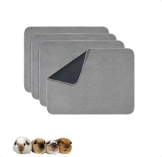 Guinea Pig Cage Liner, 4 Pack - Washable, Reusable, Leakproof Fleece Bedding Pads for Small Animals with Anti-Slip Bottom - for Midwest Kitchen/17''X23'' Area, Gray