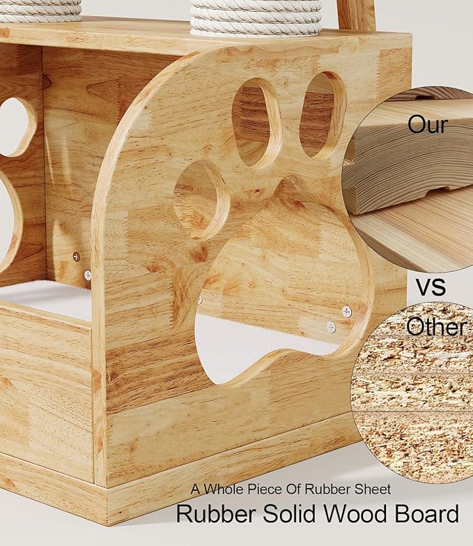 Modern Solid Wooden Cat Tree Tower, 25" Luxury Cats Trees Condo with Scratching Post, 2 Level Heavy Duty for Cat Tower Indoor Cats Adults, Natural Cats Tree House with Washable Cushions