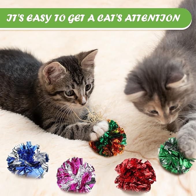 Silkfly 30 Pcs Polyester Film Crinkle Balls Cat Toys 2.36" Interactive Crinkle Ball, Colorful Chew and Chase Cat Toys for Indoor Kittens to Keep Fit Active