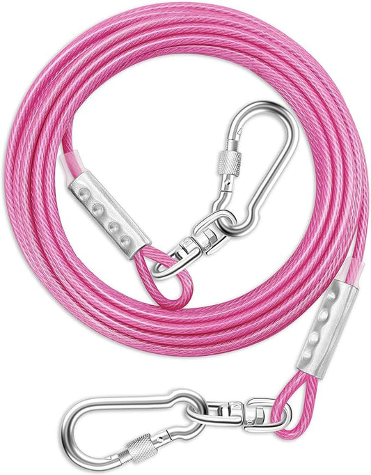 Dog Tie Out Cable for Outside,10FT Long Dog Leash&Chains with Swivel Hook,Small-Large Dogs Runner Cable for Yard,Heavy Duty Dogs Lead Line for Outdoor and Camping (500lbs 10FT, Pink)