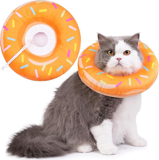 Cat Cone Collar Soft, Cat Recovery Collar for Wound Healing Cute Donut Adjustable Kittens Cones to Stop Licking Comfortable Lightweight Neck Elizabethan Collars for Cats Kittens After Surgery