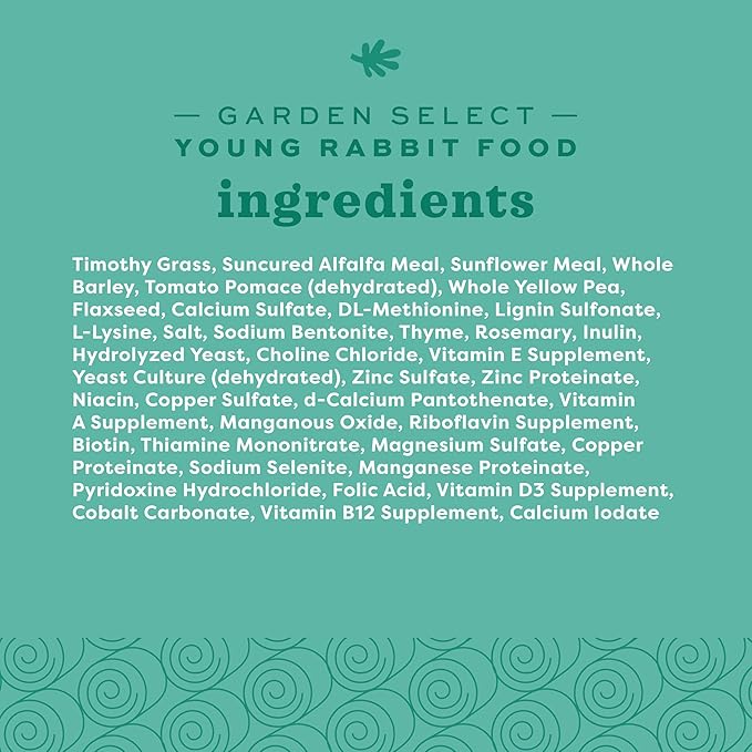 Oxbow Garden Select Rabbit Food, Young, Made Alfalfa for Rabbit, Bunny Food Pellets, Non-GMO, No Soy or Wheat, Small Animal Pet Products, Made in USA, High Fiber, 4 lb. Bag