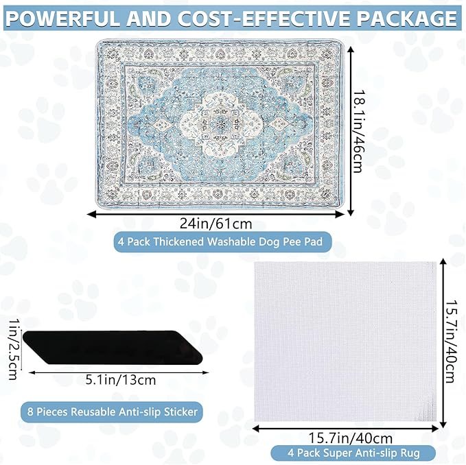 Washable Thickened Pee Pads for Dogs, 4 Pack (18"x24") Upgrade Reusable Puppy Pads with Non-Slip Rug, Super Absorbent Leakproof Puppy Training & Whelping Pads for Dogs, Doggie