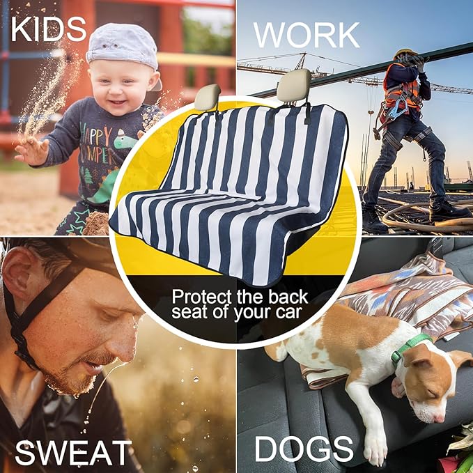 Back Seat Cover for Car Trucks Van SUV,Waterproof Rear Bench Towel Seat Covers for Dogs and Kids,Automotive Backseat Protector (Blue Stripe)