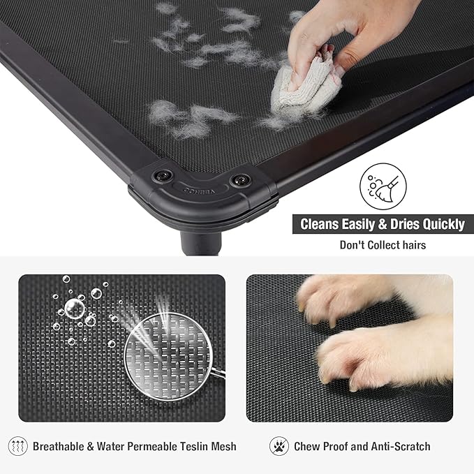 Veehoo Chew Proof Elevated Dog Bed - Cooling Raised Pet Cot - Rustless Aluminum Frame and Durable Textilene Mesh, Unique Designed No-Slip Feet for Indoor or Outdoor Use, Black, Medium, CWC2002