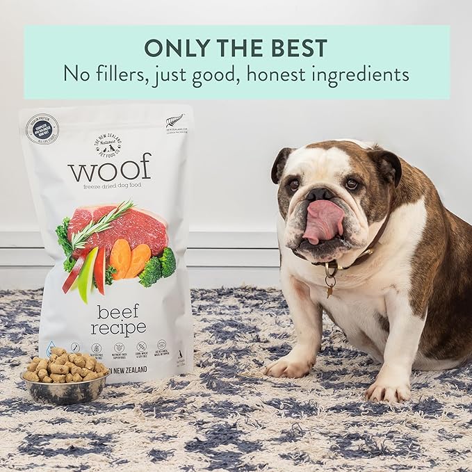 WOOF Freeze Dried Dog Food - Beef Recipe, High Protein Freeze Dried Dog Treats, Dog Food Topper & Meal, 2.2 lb