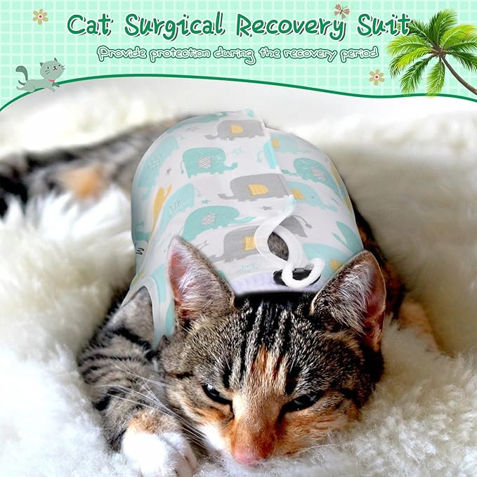 Nuanchu 3 Pieces Cat Recovery Suit Kitten Recovery Suit E-Collar Alternative for Cats and Dogs Abdominal Skin Anti Licking Pajama Clothes Sets(Cute Pattern,Medium)