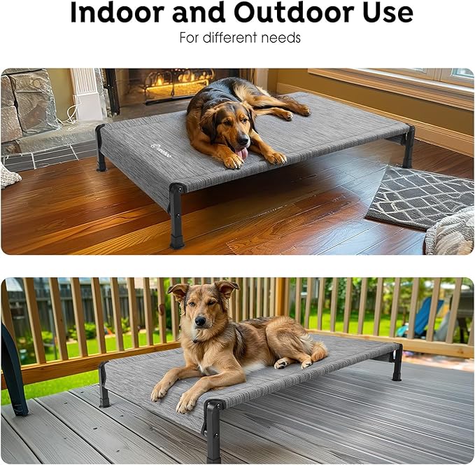 Veehoo Cooling Outdoor Dog Bed, Heavy Duty Elevated Pet Bed with Washable & Breathable Teslin Mesh, Non-Slip Silicon Feet, Dog Cot Bed with Support Hem, 35" x 22", Black Silver, CWC2433