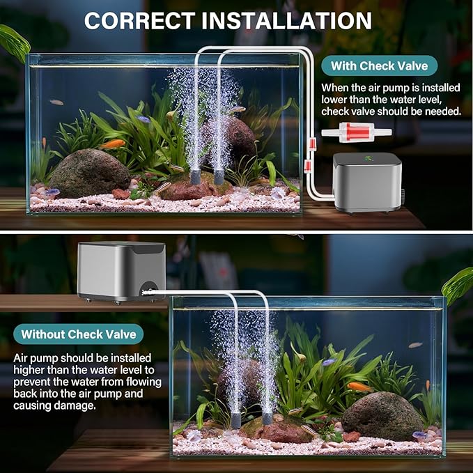 hygger Ultra Quiet Aquarium Air Pump: 6W Whisper Silent Adjustable Fish Tank Air Pump, Powerful Oxygen Aerator Bubbler Pump with Dual Outlets, Air Stone & Full Accessories for Up to 300 Gallon Tanks