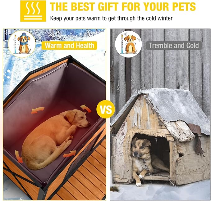 Aivituvin Outdoor Dog House with Chewproof Strong Metal Frame Insulated Outside Dog Kennel Weatherproof for Medium to Large Dogs, (41.5" L x 41.4" D x 34.1" H)