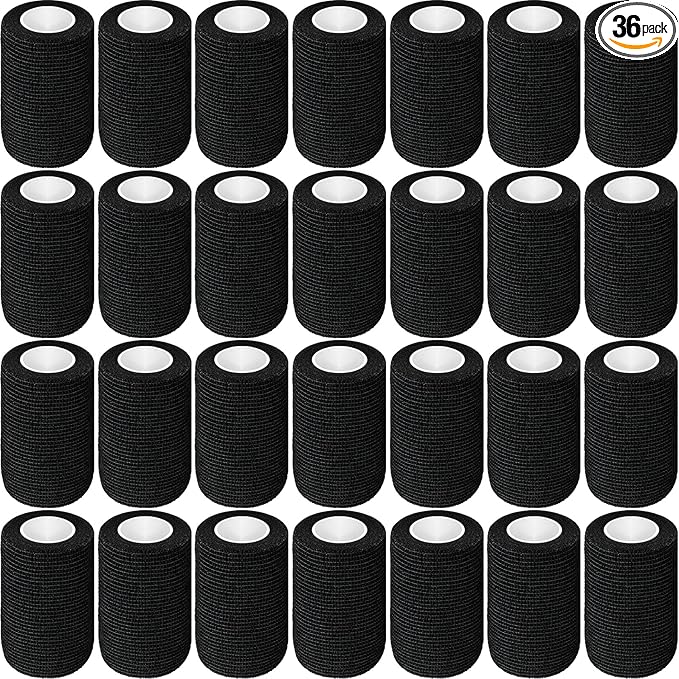 Treela 36 Pcs Self Adherent Bandage 3" X 5 Yard Wrap Breathable Cohesive Bandage Elastic Adhesive Tape for Stretch Athletic Sports Wrist Ankle(Black)