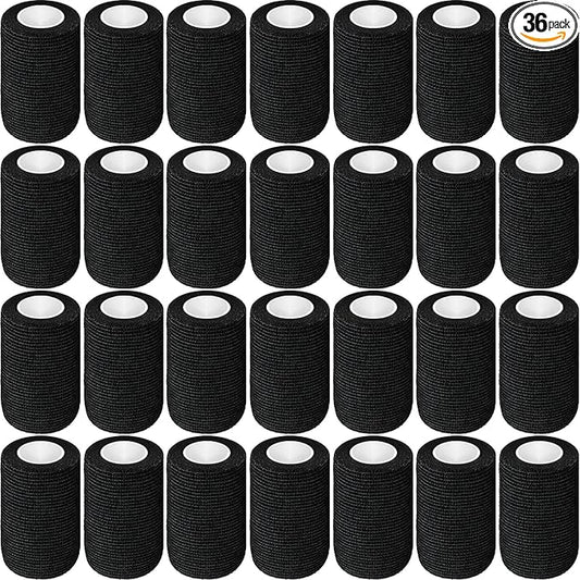 Treela 36 Pcs Self Adherent Bandage 3" X 5 Yard Wrap Breathable Cohesive Bandage Elastic Adhesive Tape for Stretch Athletic Sports Wrist Ankle(Black)