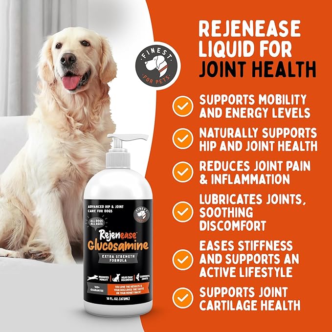 Premium Liquid Glucosamine Hip and Joint Supplement for Dogs - Fast Natural Arthritis Pain Relief and Better Mobility - Extra Strength with Chondroitin MSM and Hyaluronic Acid. Made in USA 16oz.