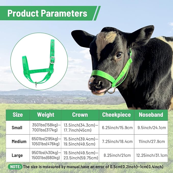 XUANNIAO Easily Adjustable Figure 8 Cow Halter, Double-Ply Premium Livestock Cattle Halters, Colorful Cow Utility Calf Halter with Leading Rope for Miniature Horse Donkey Goat Foal (Medium, Pink)