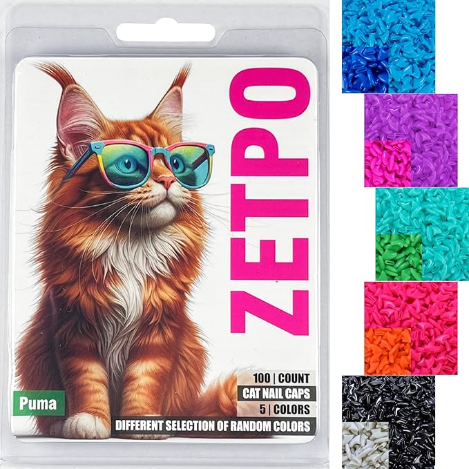 zetpo Cat Nail Caps | Cat Claw Covers | with Adhesives and Applicators (L, 5X Solid Random Colors | 100 pcs)
