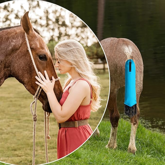 Horse Tail Bag - Pack of 2, Waterproof and Durable, Adjustable Large Opening for Easy Fit, Fringe Design Simulates A Fly Swatter, Protects Horse's Tail from Dirt, Breakage and Insects