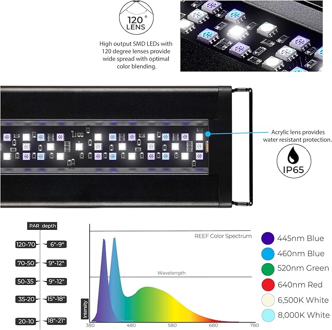 CURRENT USA 48 - 60" Inch Orbit Marine LED Saltwater Reef Marine Aquarium Light | 24 Hour IR Lighting & eFlux Wave Pump Control | Adjustable Color Spectrum for Fish Tank (4103)