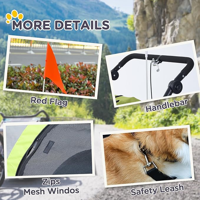 Aosom Dog Bike Trailer 2-in-1 Pet Stroller with Canopy and Storage Pockets